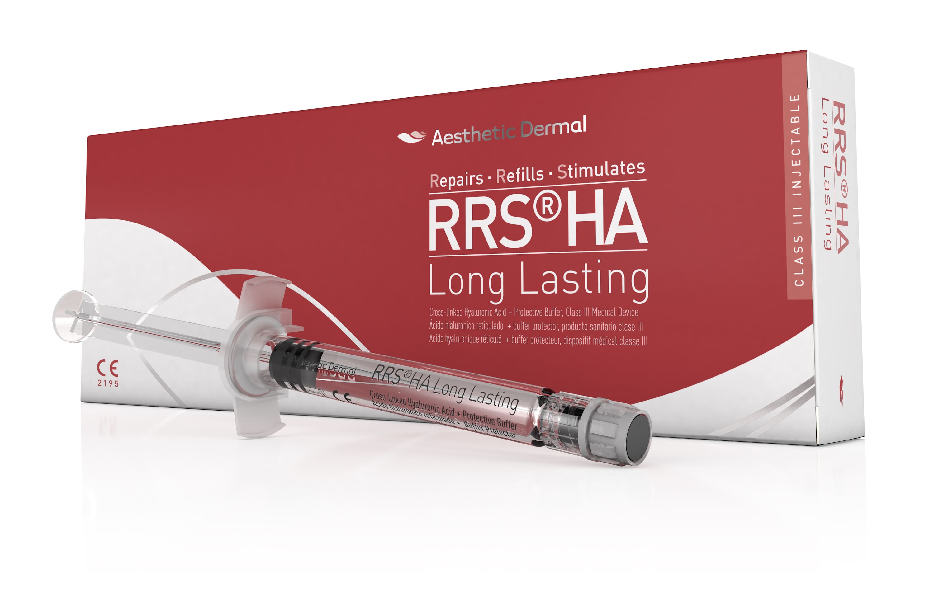 Sealed syringes of aesthetic medicine products held in hand