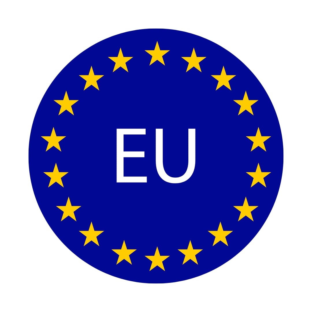 EU badge with circle of stars indicating Europe-wide delivery and service coverage