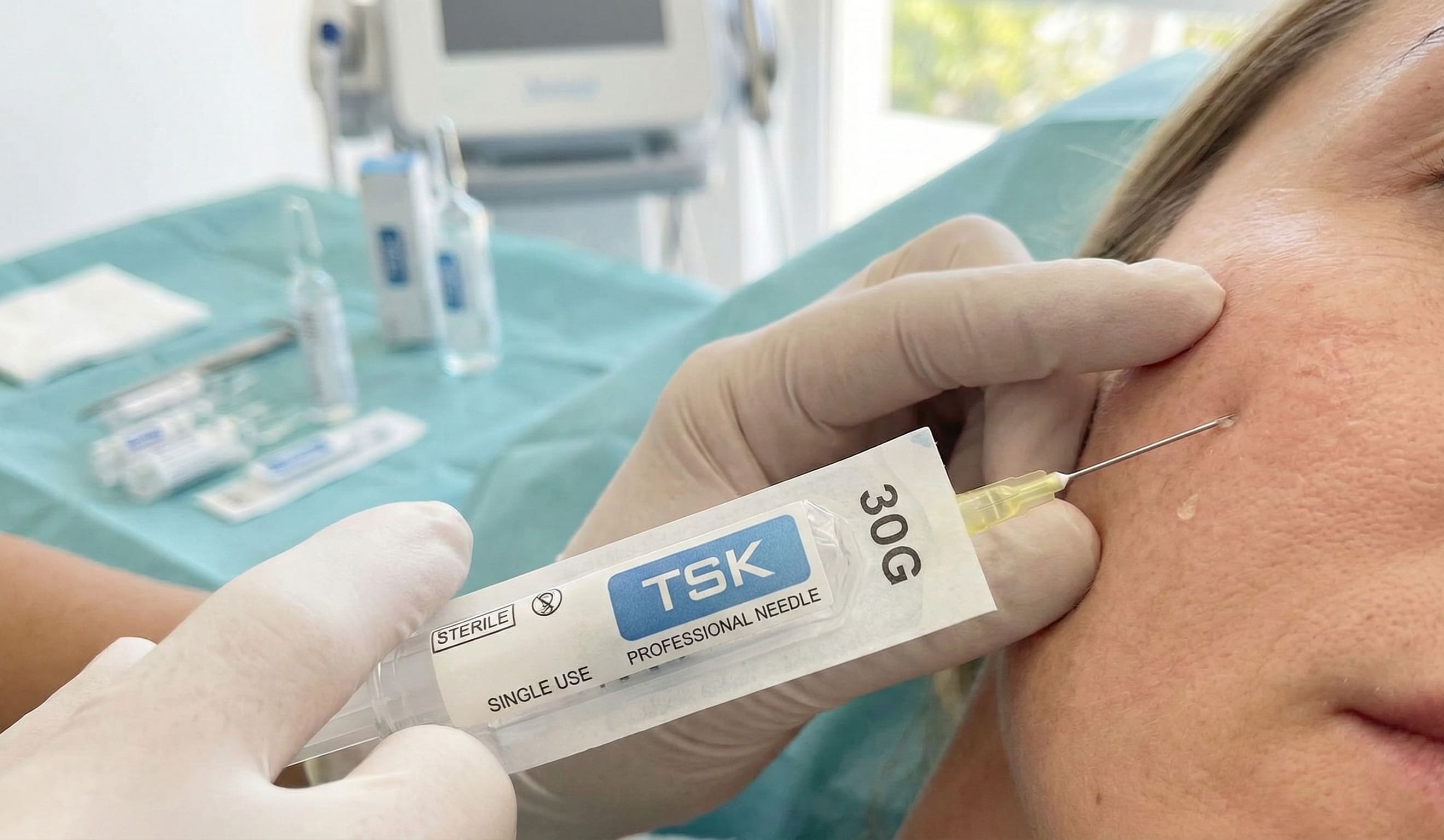 Injectable procedure in aesthetic medicine using professional needles