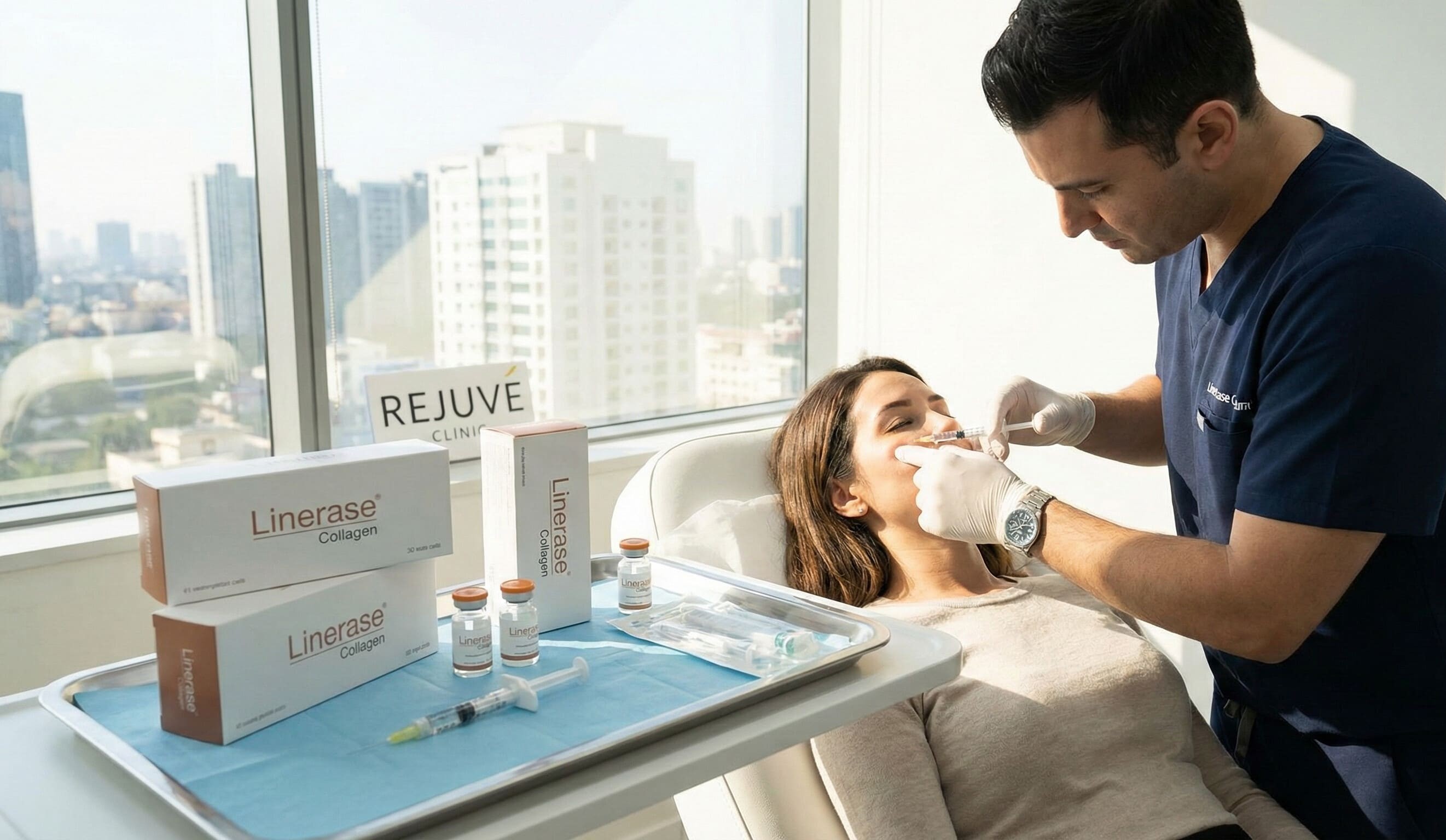 Injectable collagen therapy procedure in an aesthetic medicine clinic