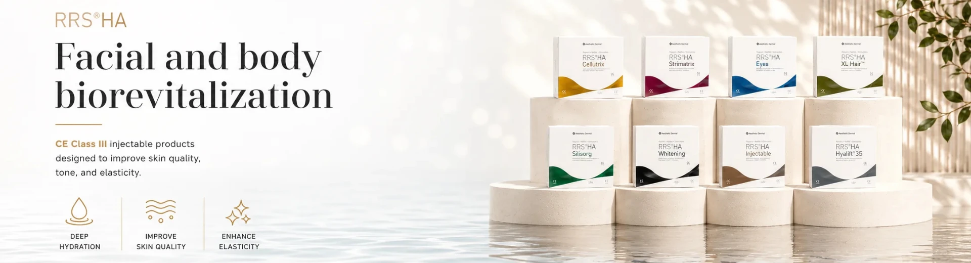 RRS HA products for facial and body biorevitalization with deep hydration, improved skin quality and enhanced elasticity