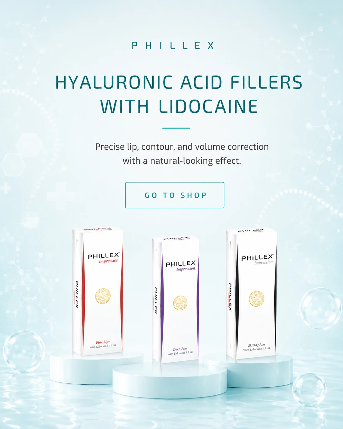 PHILLEX hyaluronic acid fillers with lidocaine for precise lip, contour and volume correction with a natural-looking effect