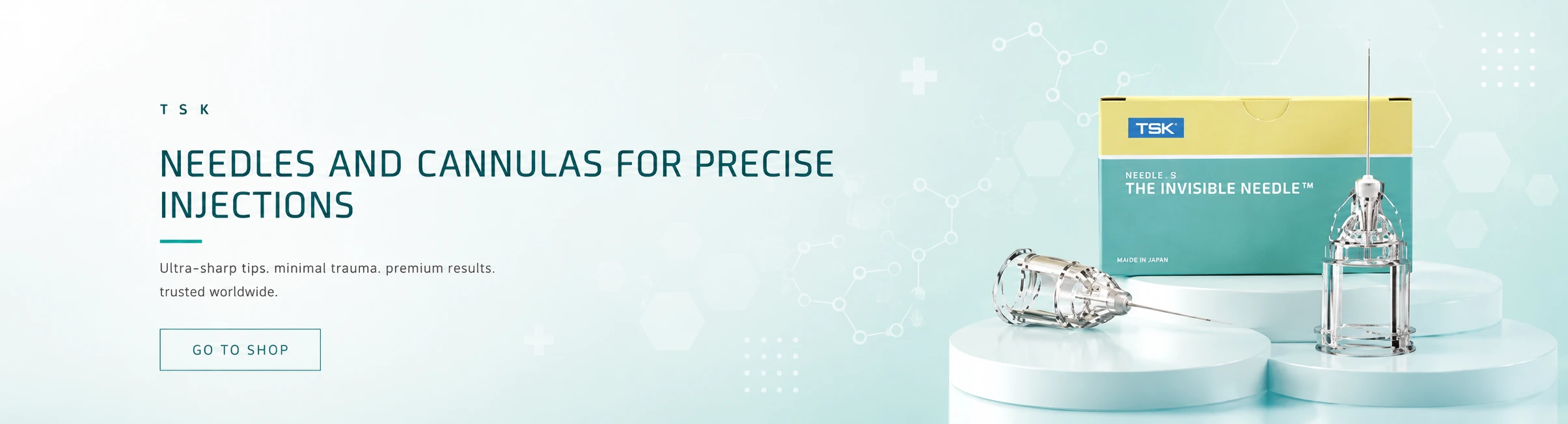 Alt: TSK needles and cannulas for precise injections with ultra-sharp tips and maximum injection control