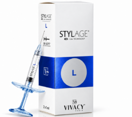 Stylage L Bi-SOFT 2×1 ml VIVACY — box and pre-filled syringe of hyaluronic acid filler